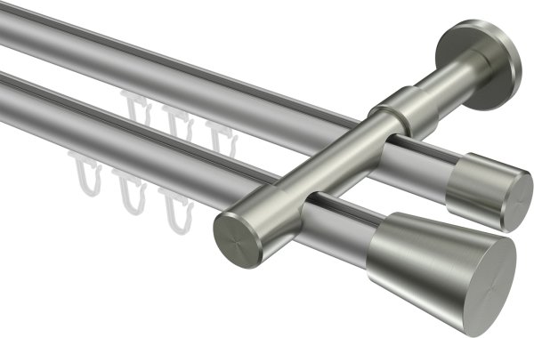 Innenlauf Gardinenstange Aluminium / Metall 20 mm Ø 2-läufig PRESTIGE - Sitra Silbergrau / Edelstahl-Optik 100 cm