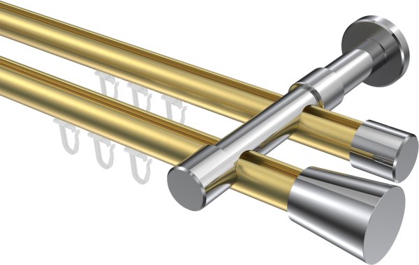Innenlauf Gardinenstange Aluminium / Metall 20 mm Ø 2-läufig PRESTIGE - Sitra Messing-Optik / Chrom