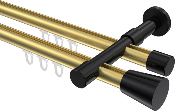 Innenlauf Gardinenstange Aluminium / Metall 20 mm Ø 2-läufig PRESTIGE - Sitra Messing-Optik / Schwarz