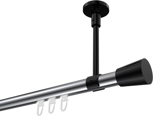 Innenlauf Gardinenstange Aluminium / Metall 20 mm Ø SONETTE - Sitra Chrom / Schwarz 420 cm (3 x 140 cm)