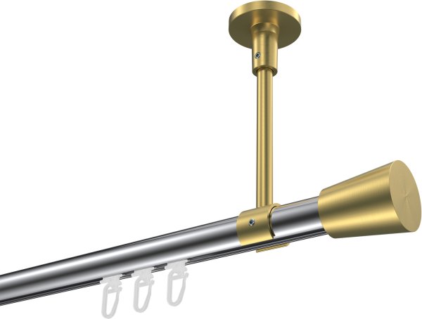 Innenlauf Gardinenstange Aluminium / Metall 20 mm Ø SONETTE - Sitra Chrom / Messing-Optik 420 cm (3 x 140 cm)