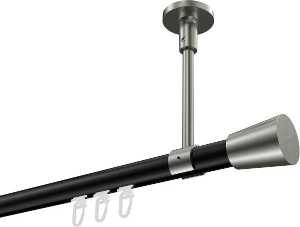 Innenlauf Gardinenstange Aluminium / Metall 20 mm Ø SONETTE - Sitra Schwarz / Edelstahl-Optik 420 cm (3 x 140 cm)