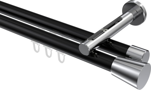 Innenlauf Gardinenstange Aluminium / Metall 20 mm Ø 2-läufig SITENO - Sitra Schwarz / Chrom 100 cm