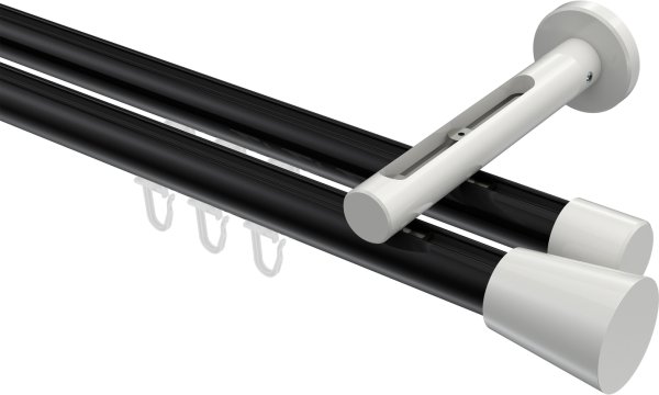 Innenlauf Gardinenstange Aluminium / Metall 20 mm Ø 2-läufig SITENO - Sitra Schwarz / Weiß 100 cm