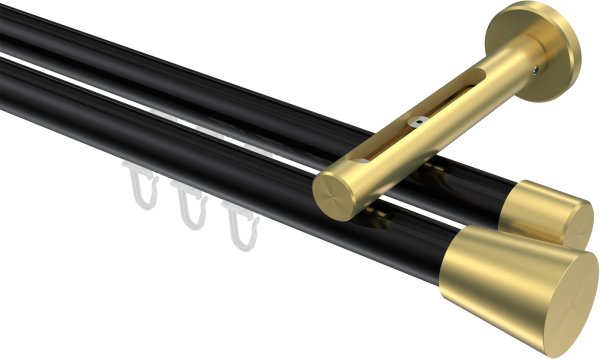 Innenlauf Gardinenstange Aluminium / Metall 20 mm Ø 2-läufig SITENO - Sitra Schwarz / Messing-Optik 100 cm