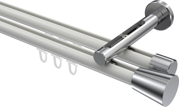 Innenlauf Gardinenstange Aluminium / Metall 20 mm Ø 2-läufig SITENO - Sitra Weiß / Chrom 100 cm