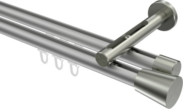 Innenlauf Gardinenstange Aluminium / Metall 20 mm Ø 2-läufig SITENO - Sitra Silbergrau / Edelstahl-Optik 100 cm