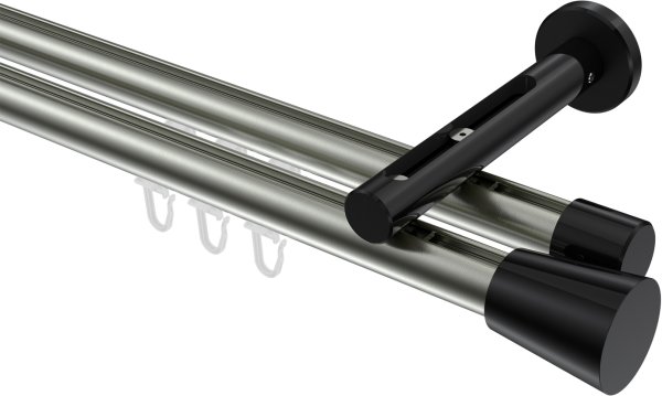 Innenlauf Gardinenstange Aluminium / Metall 20 mm Ø 2-läufig SITENO - Sitra Edelstahl-Optik / Schwarz 100 cm