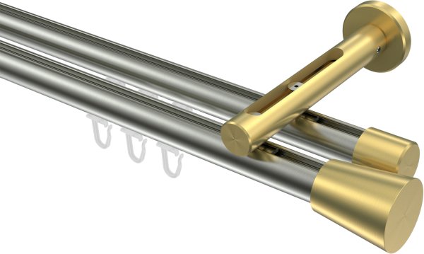 Innenlauf Gardinenstange Edelstahl-Optik / Messing-Optik 20 mm Ø 2-läufig SITENO - Sitra 100 cm
