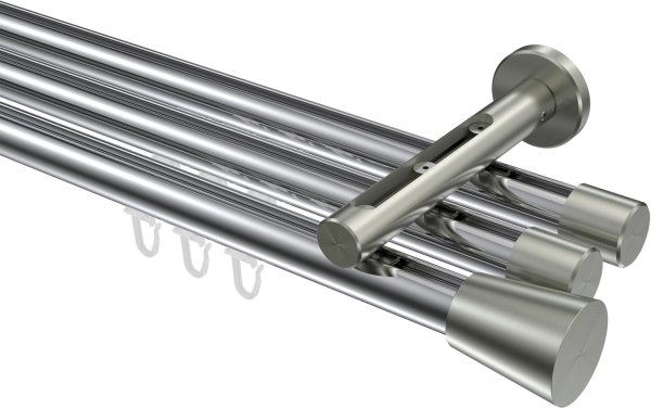 Innenlauf Gardinenstange Aluminium / Metall 20 mm Ø 3-läufig SITENO - Sitra Chrom / Edelstahl-Optik 100 cm