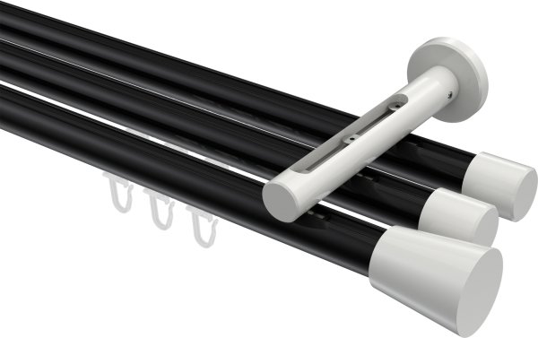 Innenlauf Gardinenstange Aluminium / Metall 20 mm Ø 3-läufig SITENO - Sitra Schwarz / Weiß 100 cm