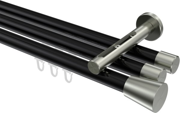 Innenlauf Gardinenstange Aluminium / Metall 20 mm Ø 3-läufig SITENO - Sitra Schwarz / Edelstahl-Optik 100 cm