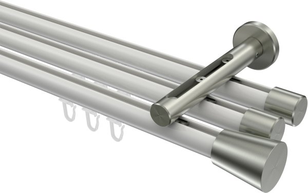 Innenlauf Gardinenstange Aluminium / Metall 20 mm Ø 3-läufig SITENO - Sitra Weiß / Edelstahl-Optik 100 cm
