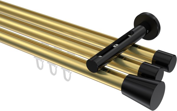 Innenlauf Gardinenstange Aluminium / Metall 20 mm Ø 3-läufig SITENO - Sitra Messing-Optik / Schwarz 100 cm
