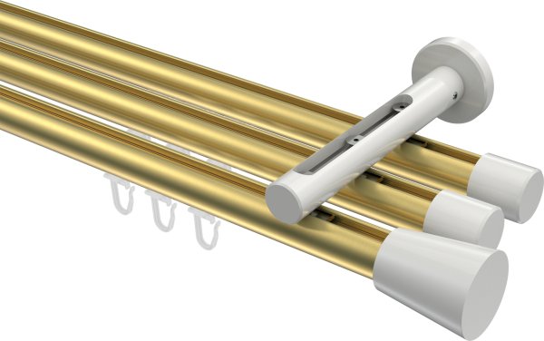 Innenlauf Gardinenstange Aluminium / Metall 20 mm Ø 3-läufig SITENO - Sitra Messing-Optik / Weiß 100 cm