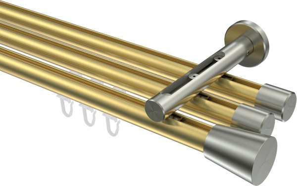 Innenlauf Gardinenstange Messing-Optik / Edelstahl-Optik 20 mm Ø 3-läufig SITENO - Sitra 100 cm
