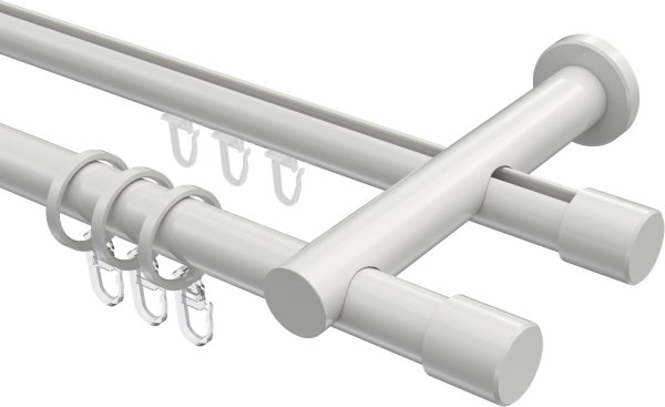 Rundrohr-Innenlauf Gardinenstange Aluminium / Metall 20 mm Ø 2-läufig PLATON - Santo Weiß 100 cm