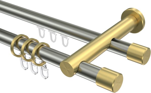 Rundrohr-Innenlauf Gardinenstange Edelstahl-Optik / Messing-Optik 20 mm Ø 2-läufig PLATON - Santo