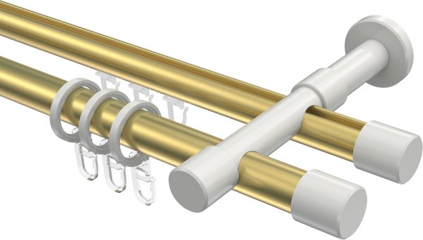 Rundrohr-Innenlauf Gardinenstange Aluminium / Metall 20 mm Ø 2-läufig PRESTIGE - Santo Messing-Optik / Weiß 100 cm