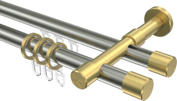 Rundrohr-Innenlauf Gardinenstange Edelstahl-Optik / Messing-Optik 20 mm Ø 2-läufig PRESTIGE - Santo