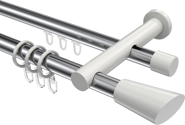 Rundrohr-Innenlauf Gardinenstange Aluminium / Metall 20 mm Ø 2-läufig PLATON - Bento Chrom / Weiß 100 cm
