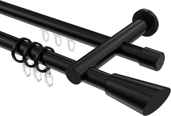 Rundrohr-Innenlauf Gardinenstange Aluminium / Metall 20 mm Ø 2-läufig PLATON - Bento Schwarz 100 cm