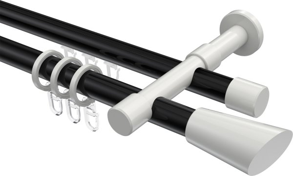 Rundrohr-Innenlauf Gardinenstange Aluminium / Metall 20 mm Ø 2-läufig PRESTIGE - Bento Schwarz / Weiß 100 cm