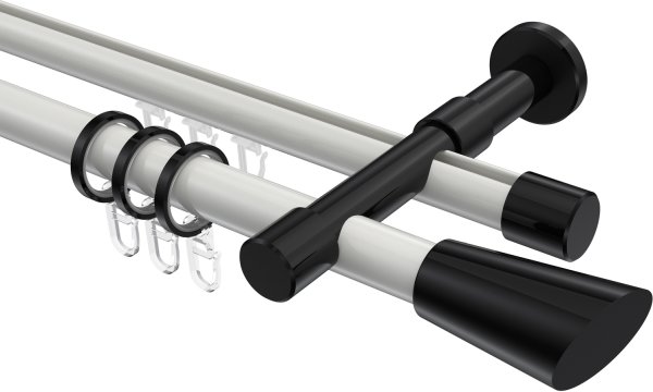 Rundrohr-Innenlauf Gardinenstange Aluminium / Metall 20 mm Ø 2-läufig PRESTIGE - Bento Weiß / Schwarz 100 cm