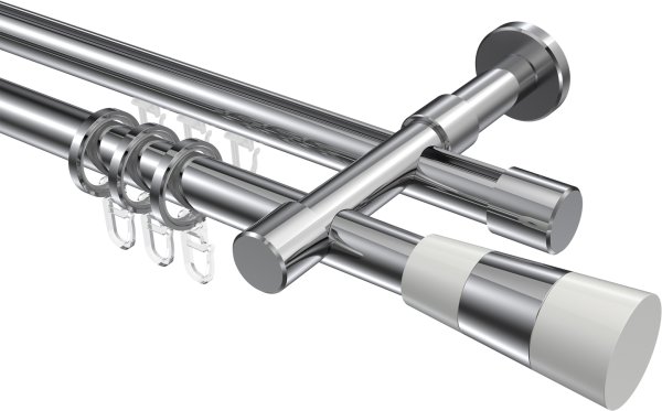 Rundrohr-Innenlauf Gardinenstange Aluminium / Metall 20 mm Ø 2-läufig PRESTIGE - Tanara Chrom 100 cm
