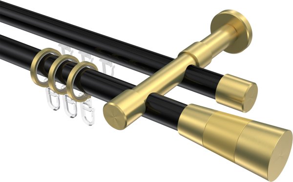 Rundrohr-Innenlauf Gardinenstange Aluminium / Metall 20 mm Ø 2-läufig PRESTIGE - Tanara Schwarz / Messing-Optik 100 cm