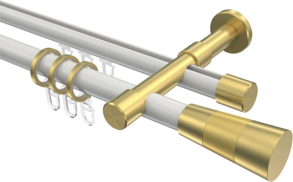 Rundrohr-Innenlauf Gardinenstange Aluminium / Metall 20 mm Ø 2-läufig PRESTIGE - Tanara Weiß / Messing-Optik 100 cm