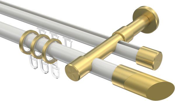 Rundrohr-Innenlauf Gardinenstange Aluminium / Metall 20 mm Ø 2-läufig PRESTIGE - Verano Weiß / Messing-Optik 100 cm