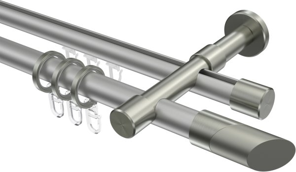 Rundrohr-Innenlauf Gardinenstange Aluminium / Metall 20 mm Ø 2-läufig PRESTIGE - Verano Silbergrau / Edelstahl-Optik 100 cm