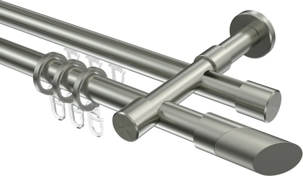 Rundrohr-Innenlauf Gardinenstange Edelstahl-Optik 20 mm Ø 2-läufig PRESTIGE - Verano 100 cm