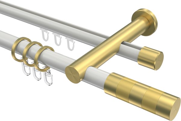 Rundrohr-Innenlauf Gardinenstange Aluminium / Metall 20 mm Ø 2-läufig PLATON - Mavell Weiß / Messing-Optik 100 cm