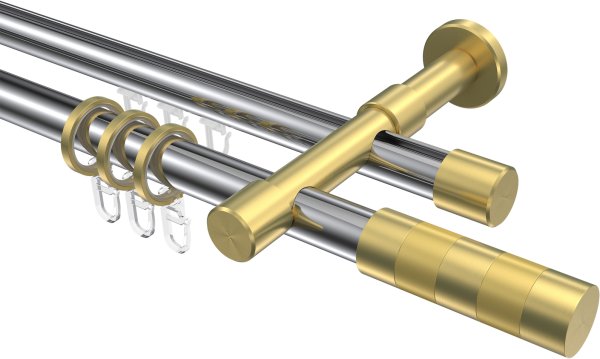 Rundrohr-Innenlauf Gardinenstange Aluminium / Metall 20 mm Ø 2-läufig PRESTIGE - Mavell Chrom / Messing-Optik 100 cm