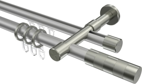 Rundrohr-Innenlauf Gardinenstange Aluminium / Metall 20 mm Ø 2-läufig PRESTIGE - Mavell Silbergrau / Edelstahl-Optik 100 cm