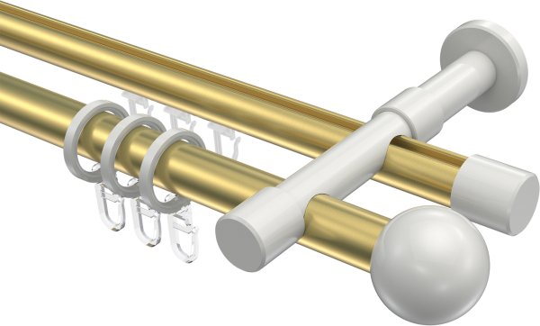 Rundrohr-Innenlauf Gardinenstange Aluminium / Metall 20 mm Ø 2-läufig PRESTIGE - Luino Messing-Optik / Weiß 100 cm