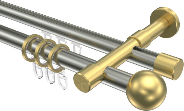 Rundrohr-Innenlauf Gardinenstange Edelstahl-Optik / Messing-Optik 20 mm Ø 2-läufig PRESTIGE - Luino