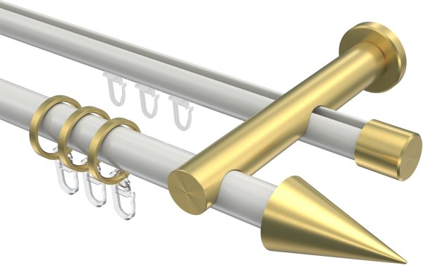 Rundrohr-Innenlauf Gardinenstange Aluminium / Metall 20 mm Ø 2-läufig PLATON - Savio Weiß / Messing-Optik 100 cm