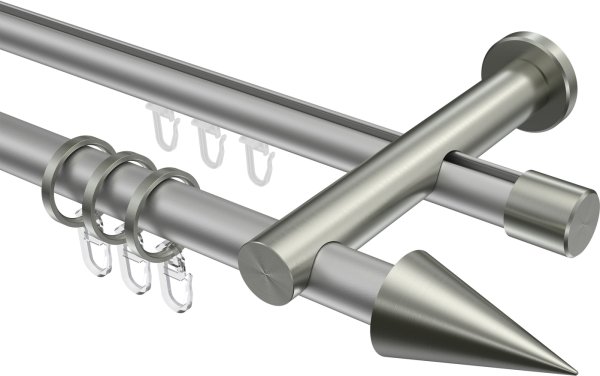 Rundrohr-Innenlauf Gardinenstange Aluminium / Metall 20 mm Ø 2-läufig PLATON - Savio Silbergrau / Edelstahl-Optik 100 cm