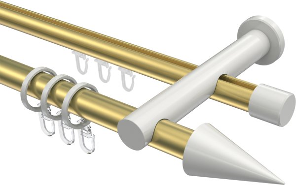 Rundrohr-Innenlauf Gardinenstange Aluminium / Metall 20 mm Ø 2-läufig PLATON - Savio Messing-Optik / Weiß 100 cm