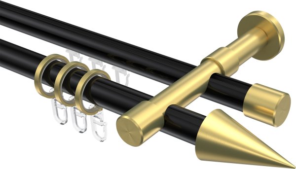 Rundrohr-Innenlauf Gardinenstange Aluminium / Metall 20 mm Ø 2-läufig PRESTIGE - Savio Schwarz / Messing-Optik 100 cm