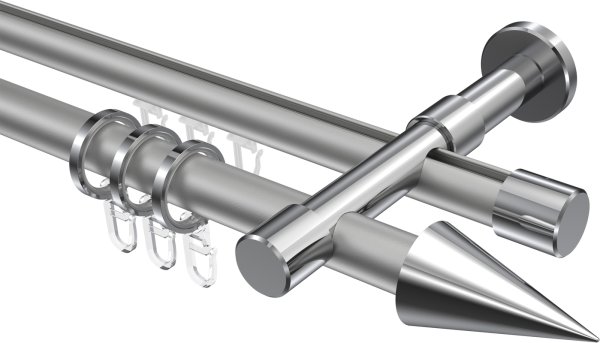 Rundrohr-Innenlauf Gardinenstange Aluminium / Metall 20 mm Ø 2-läufig PRESTIGE - Savio Silbergrau / Chrom 100 cm