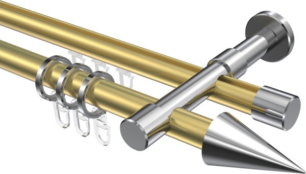 Rundrohr-Innenlauf Gardinenstange Aluminium / Metall 20 mm Ø 2-läufig PRESTIGE - Savio Messing-Optik / Chrom 100 cm