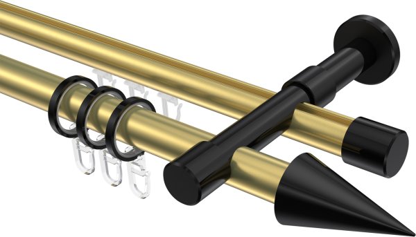 Rundrohr-Innenlauf Gardinenstange Aluminium / Metall 20 mm Ø 2-läufig PRESTIGE - Savio Messing-Optik / Schwarz 100 cm