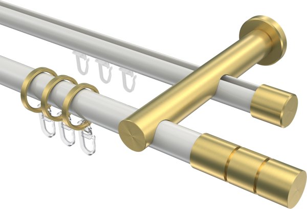 Rundrohr-Innenlauf Gardinenstange Aluminium / Metall 20 mm Ø 2-läufig PLATON - Elanto Weiß / Messing-Optik 100 cm