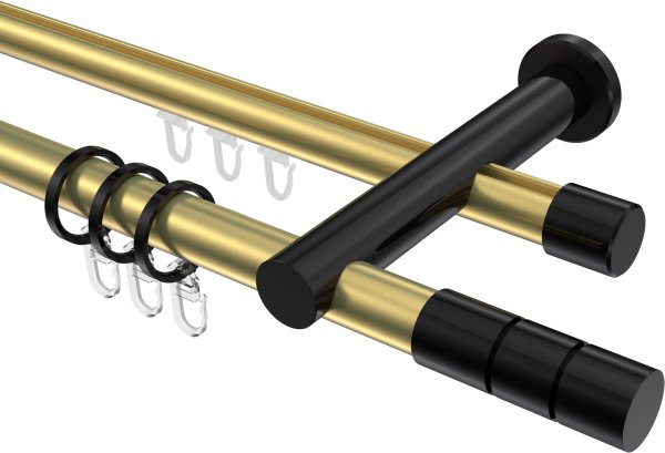 Rundrohr-Innenlauf Gardinenstange Aluminium / Metall 20 mm Ø 2-läufig PLATON - Elanto Messing-Optik / Schwarz 100 cm