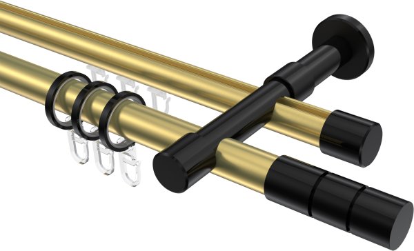 Rundrohr-Innenlauf Gardinenstange Aluminium / Metall 20 mm Ø 2-läufig PRESTIGE - Elanto Messing-Optik / Schwarz 100 cm