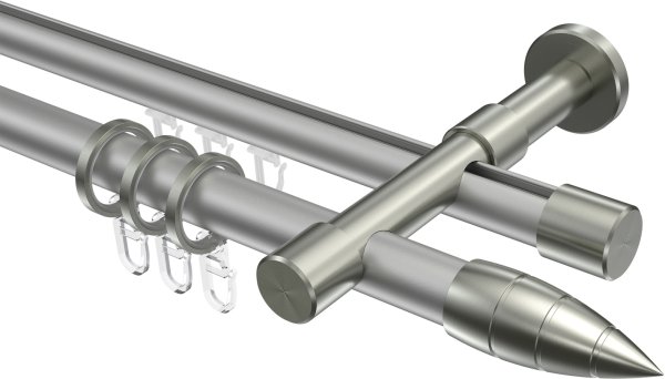 Rundrohr-Innenlauf Gardinenstange Aluminium / Metall 20 mm Ø 2-läufig PRESTIGE - Samanto Silbergrau / Edelstahl-Optik 100 cm
